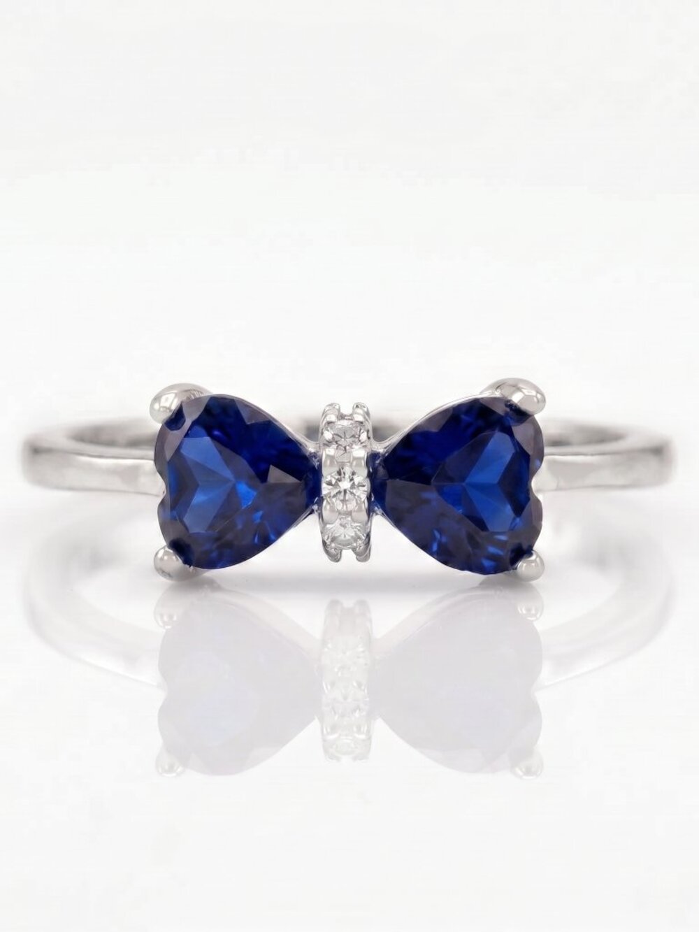 Blue Sapphire Gemstone Bow ring, size 7, 925 Sterling Silver Charmed Aroma